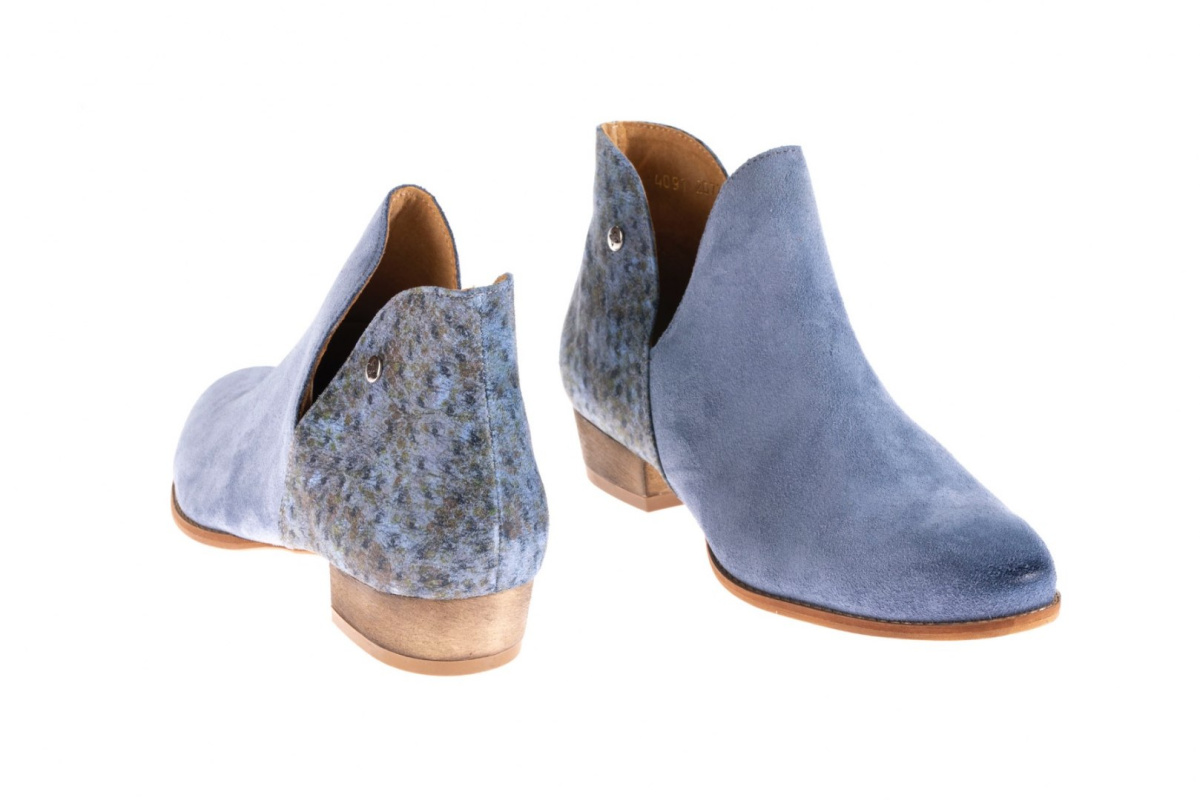Botki damskie Maciejka 04091-34/00-5 jeans skóra nubukowa zapinane na suwak mozaika w tylej częsci cholewki Botki damskie Maciejka 04091-34/00-5 jeans skóra nubukowa zapinane na suwak mozaika w tylej częsci cholewki