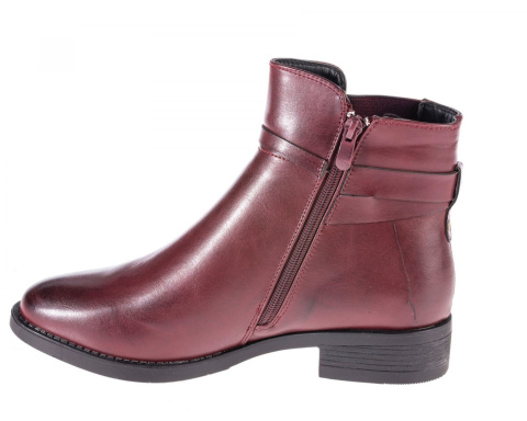 Botki damskie Sabatina DM20-100 burgundy guma z boku cholewki ozdobna klamra Botki damskie Sabatina DM20-100 burgundy guma z boku cholewki ozdobna klamra