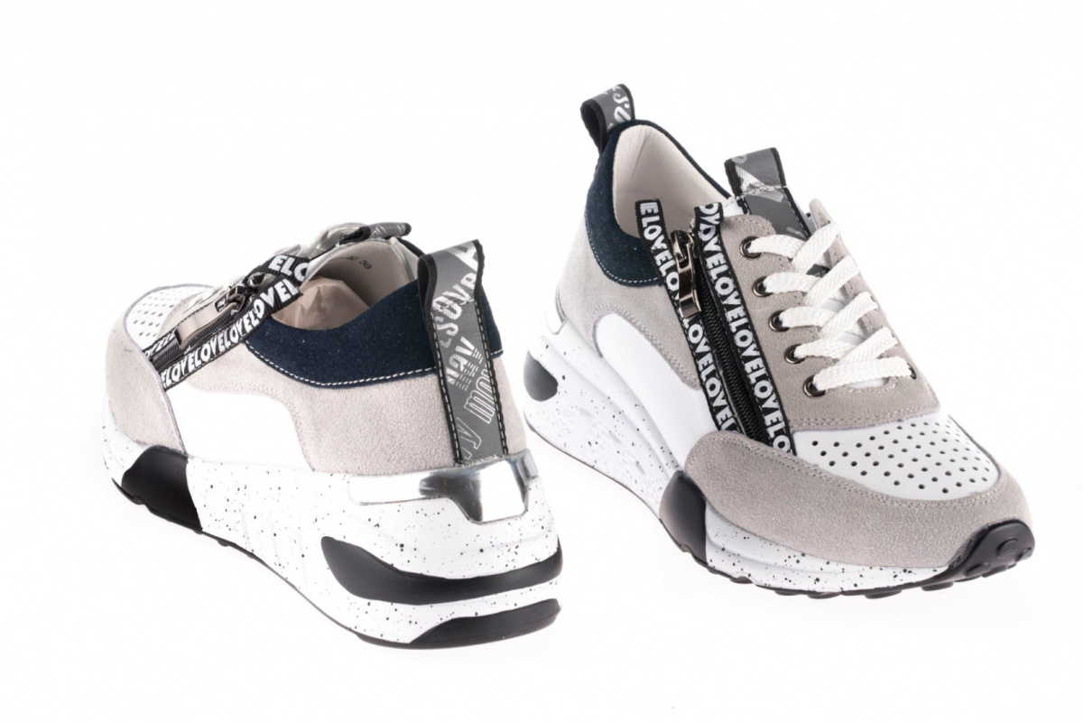 Półbuty damskie ze skóry Sokolski OC W21-92 WHT/GREY sznurowane Półbuty damskie ze skóry Sokolski OC W21-92 WHT/GREY sznurowane