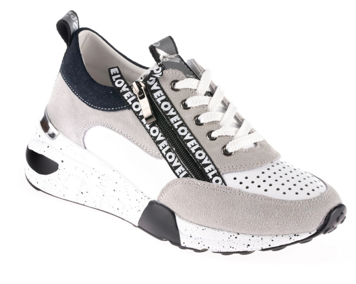 Półbuty damskie ze skóry Sokolski OC W21-92 WHT/GREY sznurowane Półbuty damskie ze skóry Sokolski OC W21-92 WHT/GREY sznurowane