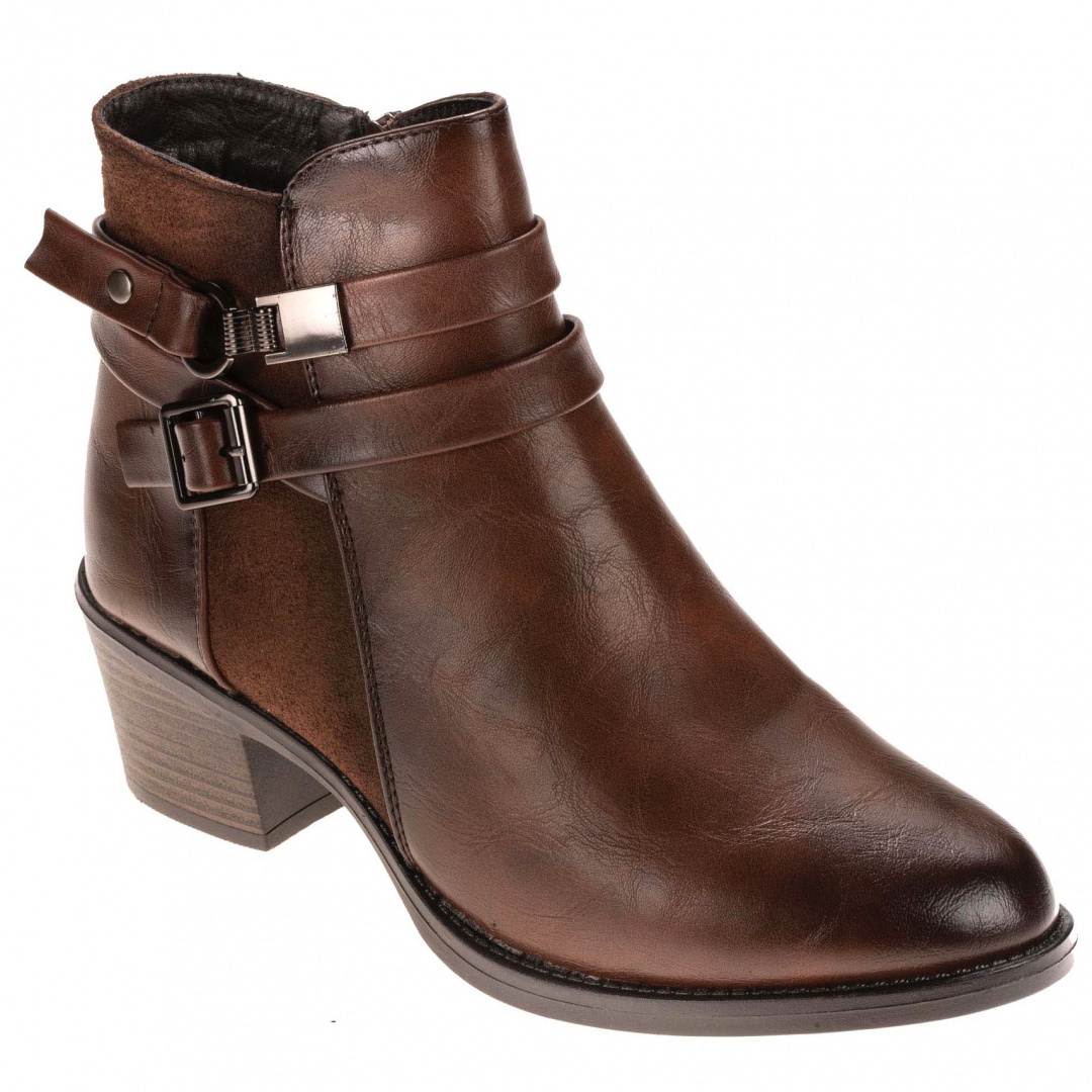 Botki damskie sabatina DM 22-115 brown styl kowbojki dwie ozdobne klamerki Botki damskie sabatina DM 22-115 brown styl kowbojki dwie ozdobne klamerki