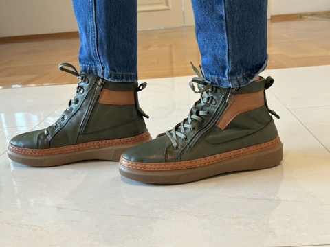 Botki damskie Ravini vt66 dark oline-tan/zielony/