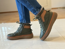 Botki damskie Ravini vt66 dark oline-tan/zielony/