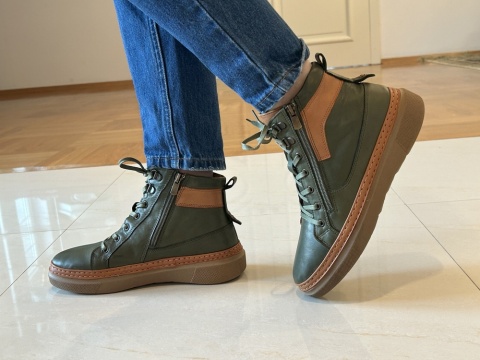 Botki damskie Ravini vt66 dark oline-tan/zielony/