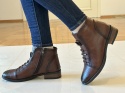 Botki damskie Sabatina DM 25-08 brown suwak gumka i ozdoby w cholewce