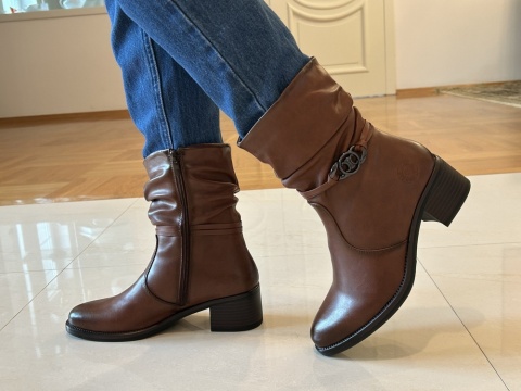 Botki damskie Sabatina DM 25-B01l brąz skóra